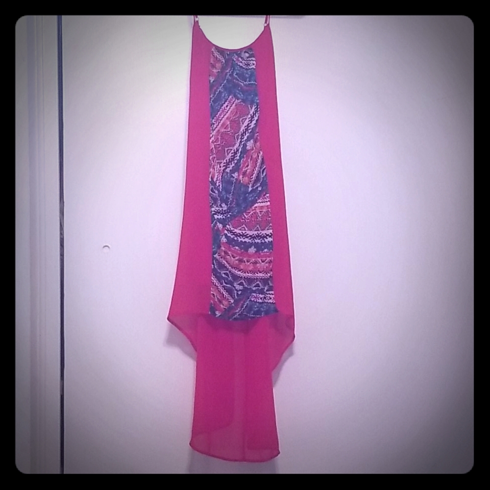 Red patterned evening dress - Picture 2 of 5
